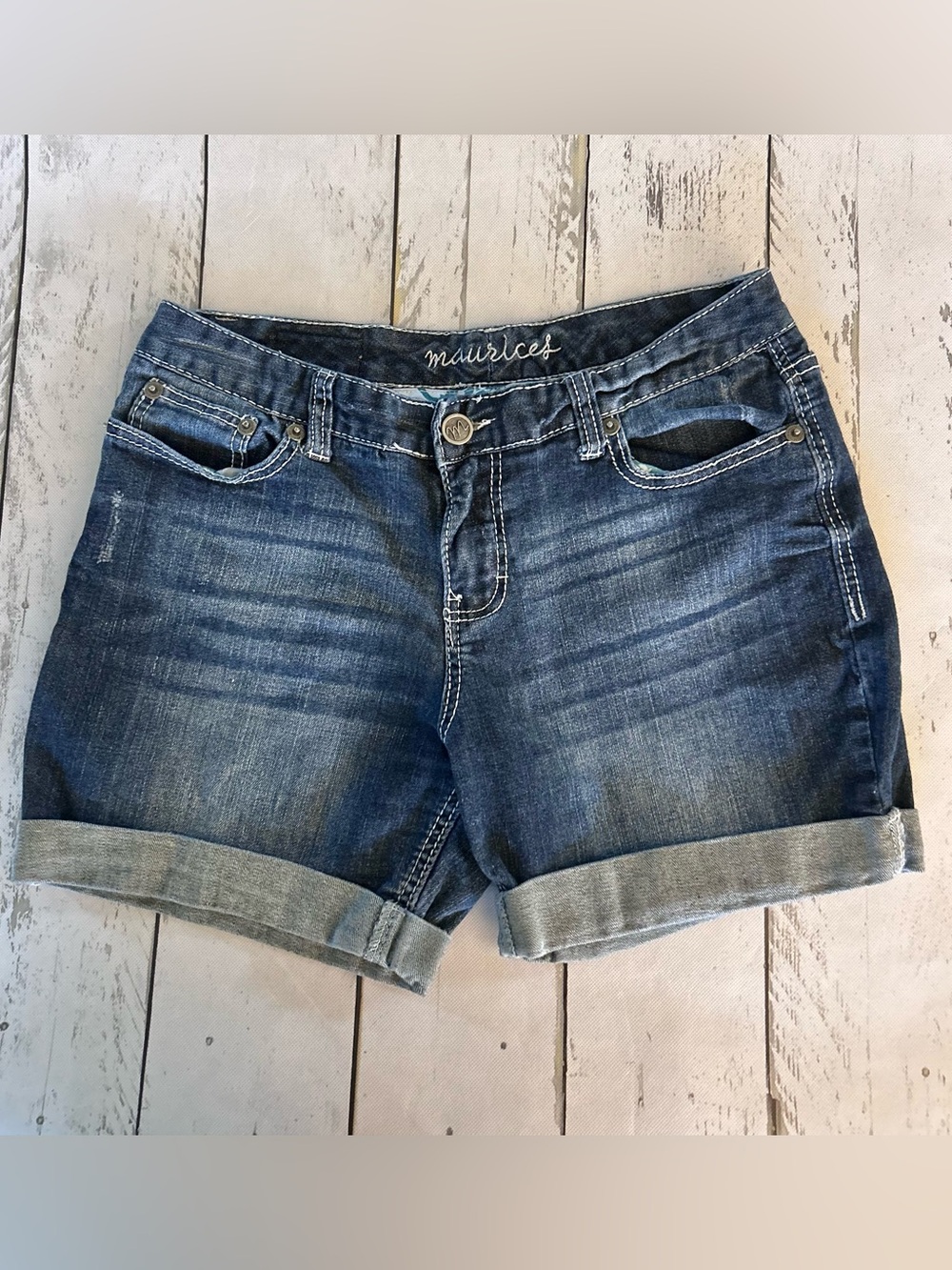 Maurices Dark Blue Denim Roll-Cuff Women's Shorts Sz 11/12 98% cotton